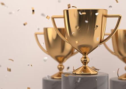 Trophies with confetti
